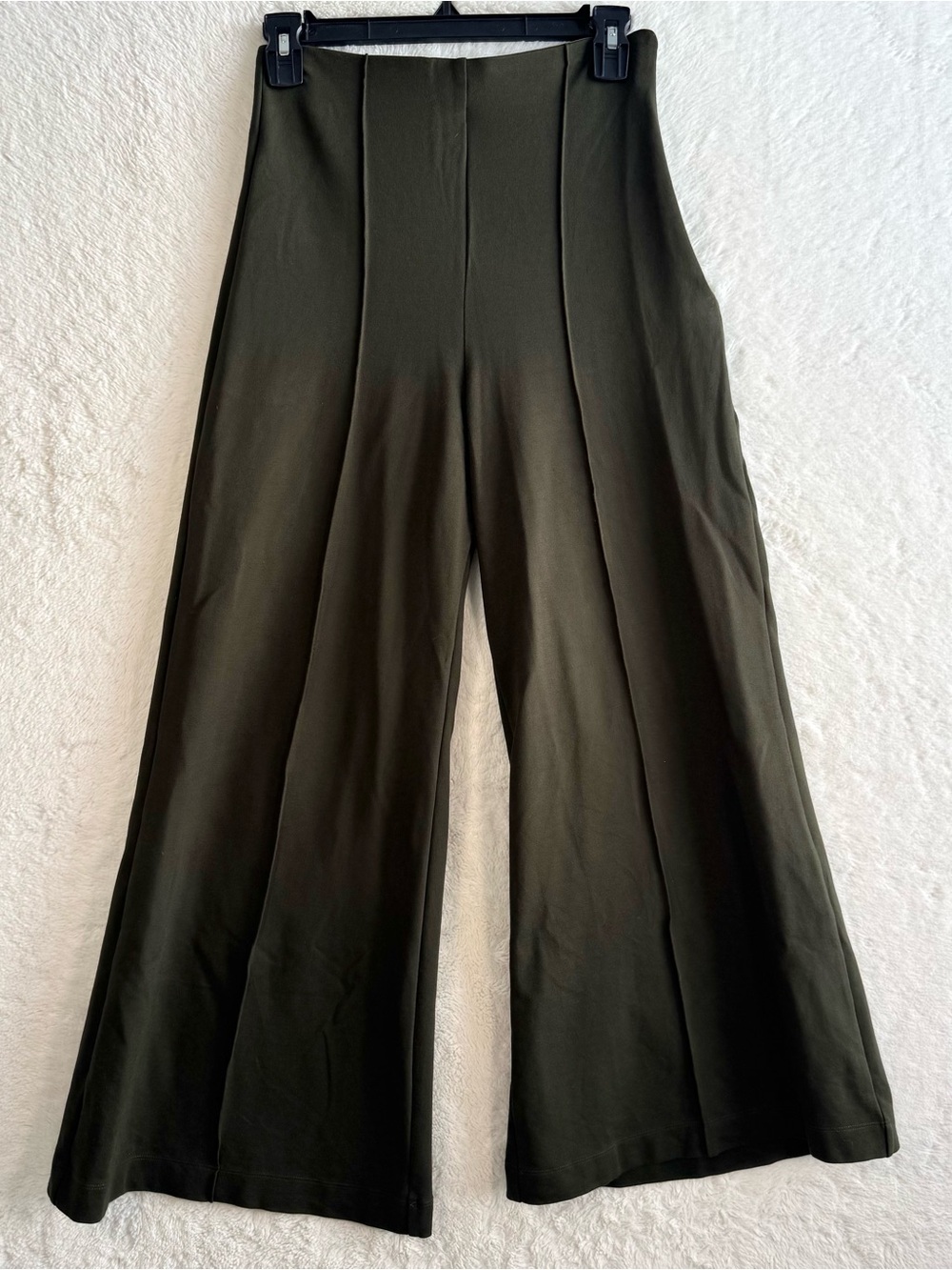 Quince Ultra-Stretch Ponte Super Wide Leg Ankle Pants Small Olive 27” Office - Picture 2 of 10